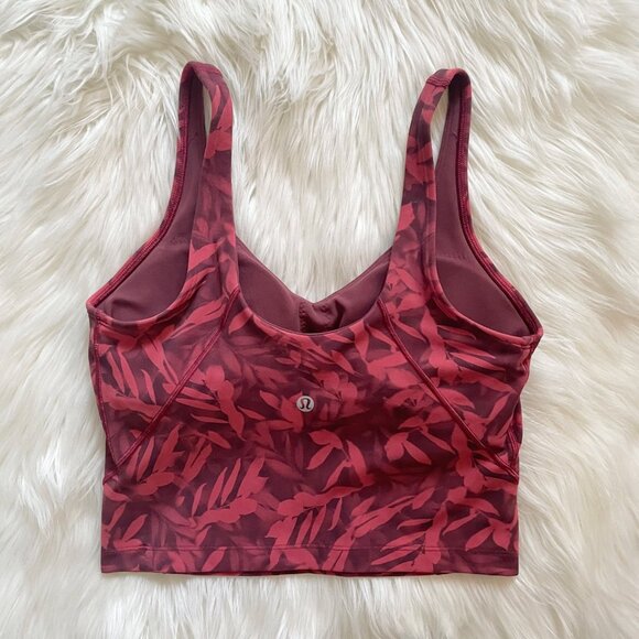 Lululemon Spray Leaf Fireside Red Pink Align Crop Built-in Bra Tank Top - Picture 3 of 4